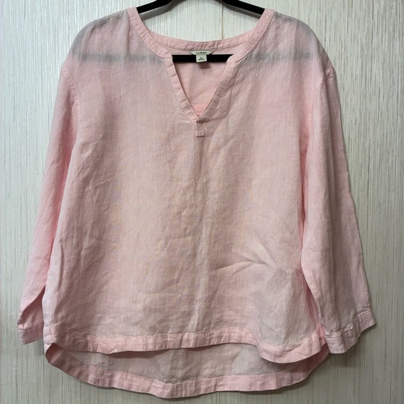 L.L. Bean Women's Coastal Washable Linen Shirt, Splitneck Baby Pink L - Picture 2 of 7